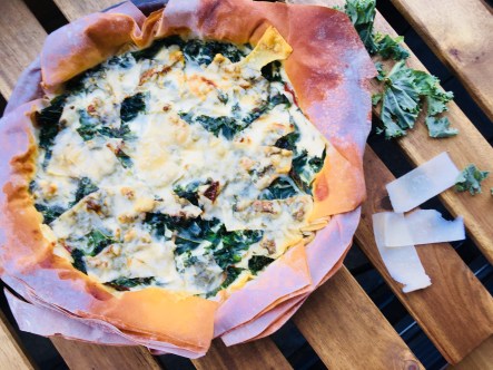 Tarte filo kalé et pastrami